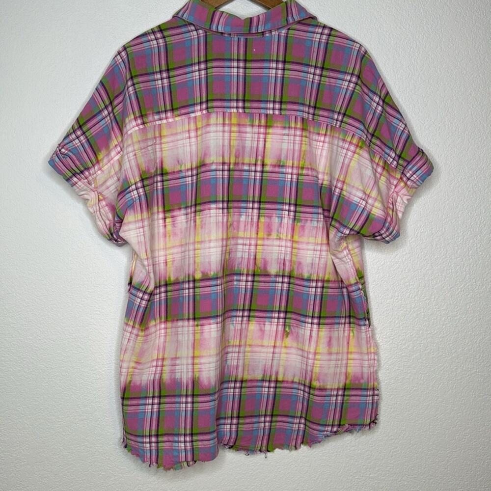 White Birch Womens Plaid Short Sleeve Frayed Tunic Top Size Medium Colorful - Picture 10 of 12
